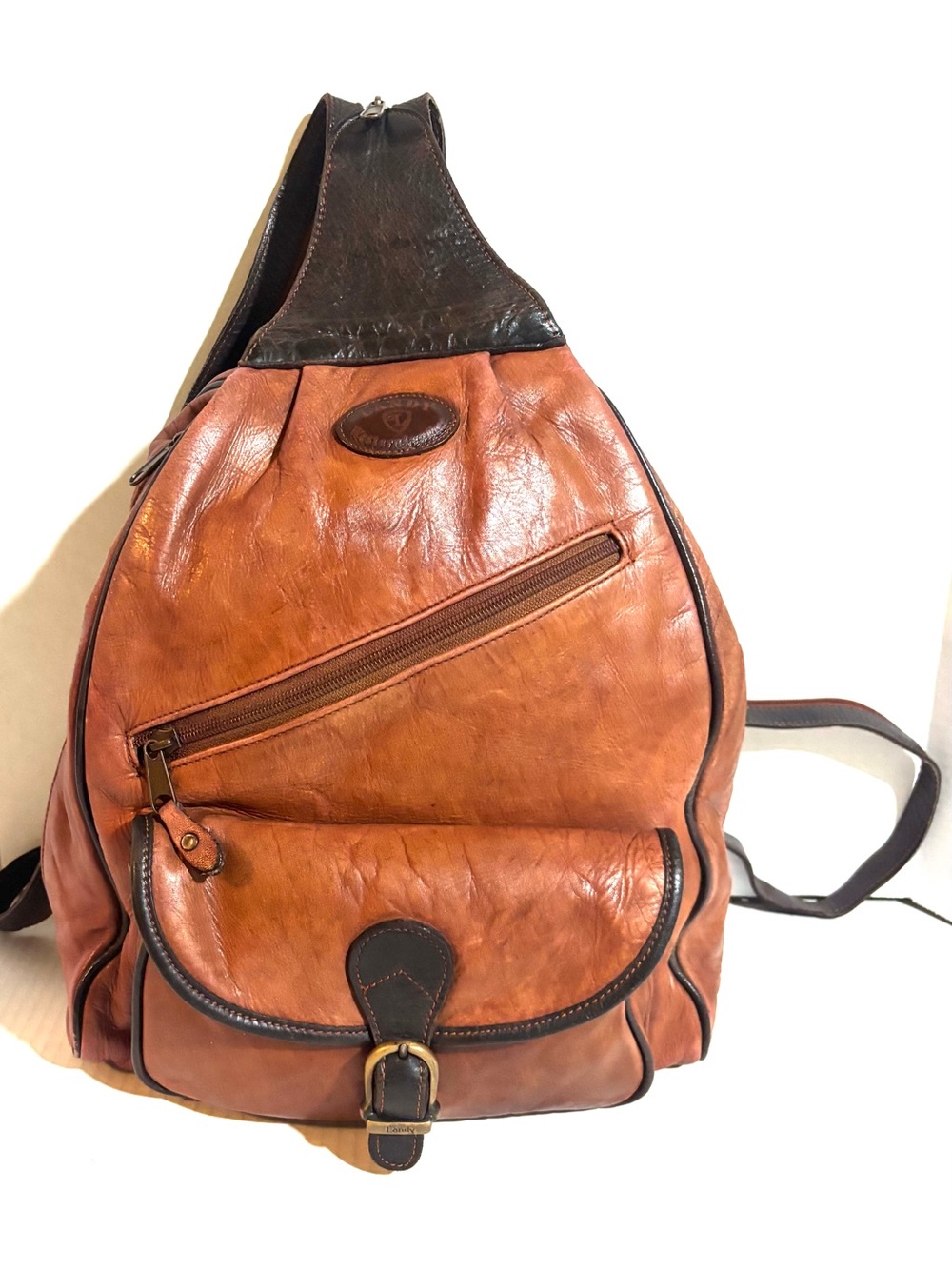 Unisex distressed vintage Brown Leather Sling Backpack - Casual Everyday Carry